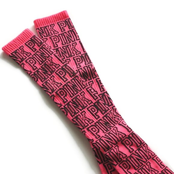 Victoria's Secret PINK Just Below The Knee High Socks PINK Lettering NWOT - Picture 5 of 6
